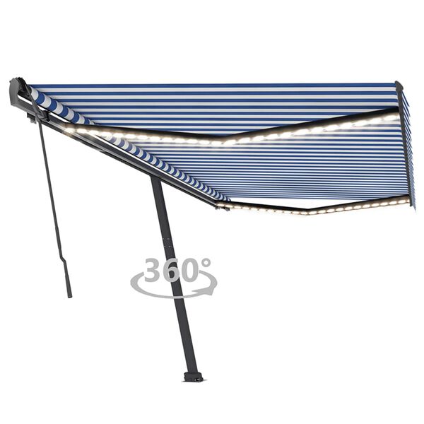 vidaXL Tenda da Sole Retrattile Manuale LED 500x350 cm Blu e Bianca