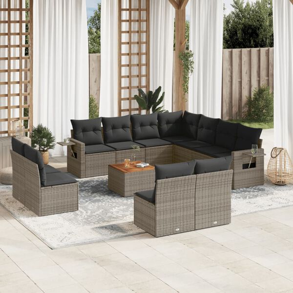 vidaXL Set Divani da Giardino 12 pz con Cuscini Grigio in Polyrattan