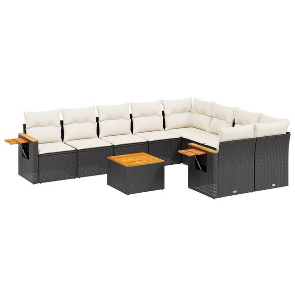 vidaXL Set Divani da Giardino 10pz con Cuscini in Polyrattan Nero