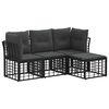 vidaXL Set di divani da esterno con cuscino 4 pcs Nero Poliestere