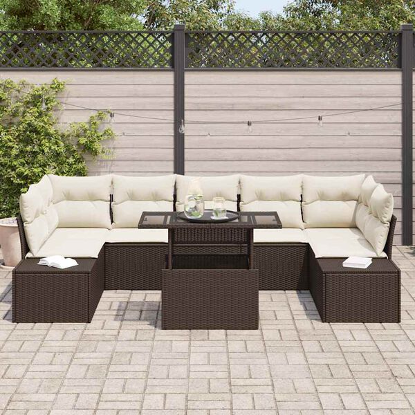 vidaXL Set di divani con cuscino 8 pcs Marrone e Crema polyrattan