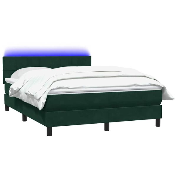 vidaXL Letto a Molle con Materasso e LED Verde Scuro 160x220 cm Velluto