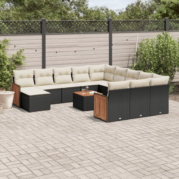 vidaXL Set Divani da Giardino 13pz con Cuscini Nero in Polyrattan