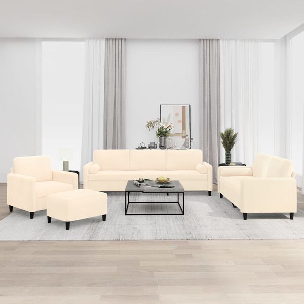 vidaXL Set di Divani 4 pz con Cuscini Decorativi Crema in Velluto