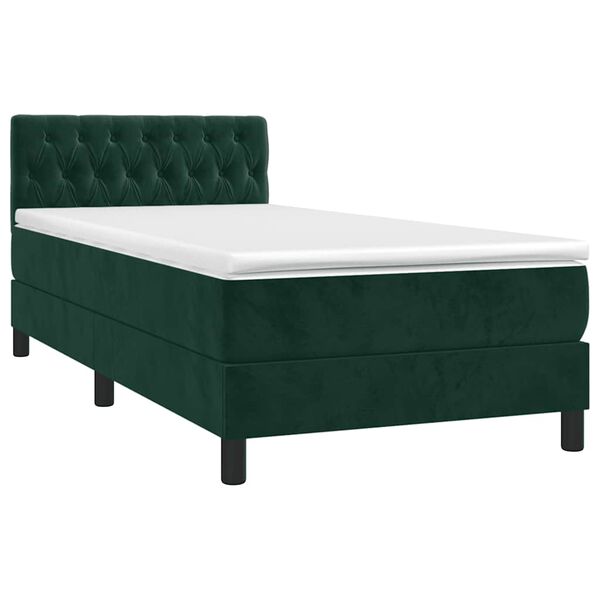 vidaXL Letto a Molle con Materasso e LED Verde Scuro 80x200cm Velluto