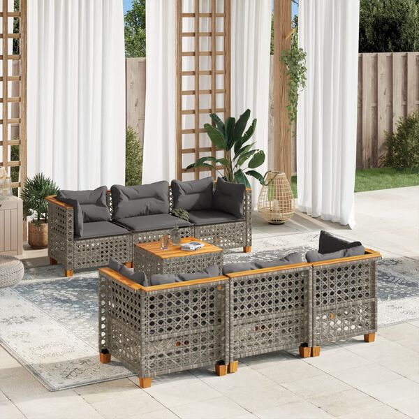 vidaXL Set Divani da Giardino 7 pz con Cuscini Grigio in Polyrattan