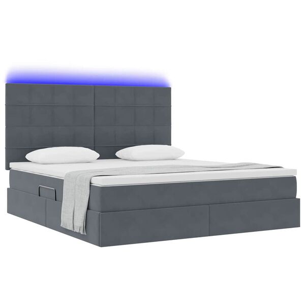 vidaXL Letto con contenitore e LED Grigio scuro 180 x 200 cm Velluto