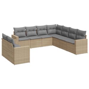 vidaXL Set Divano da Giardino 9 pz con Cuscini Beige in Polyrattan