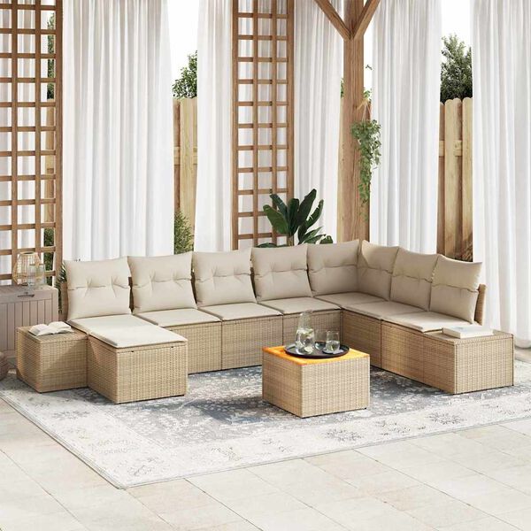 vidaXL Set Divano da Giardino con cuscino 9 pcs Beige polyrattan