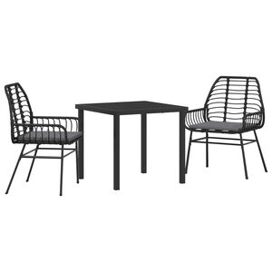 vidaXL Set da Pranzo per Giardino 3 pcs Nero polyrattan