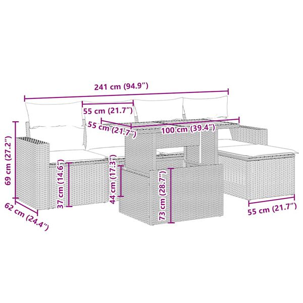 vidaXL Set Divano da Giardino 6 pz con Cuscini Beige in Polyrattan