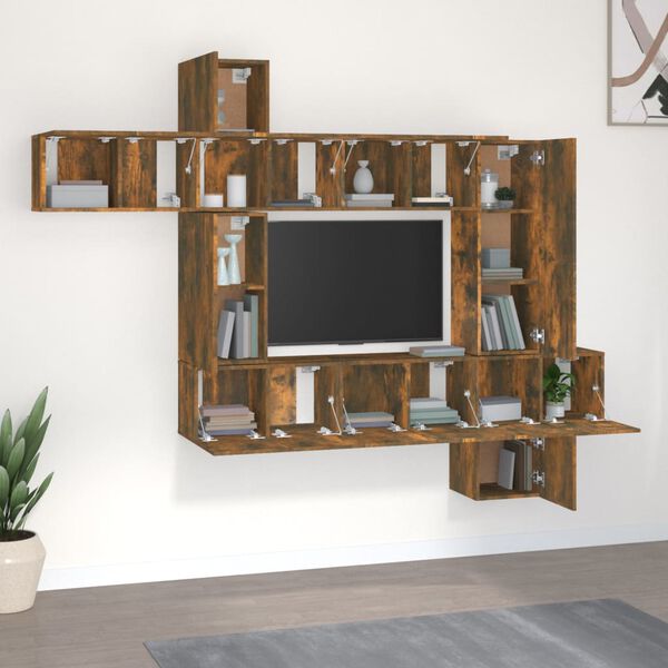 vidaXL Set Mobili Porta TV 10 pz Rovere Fumo in Legno Multistrato