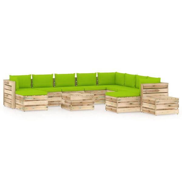 vidaXL Set Divani da Giardino con Cuscini 12 pz Legno Impregnato Verde