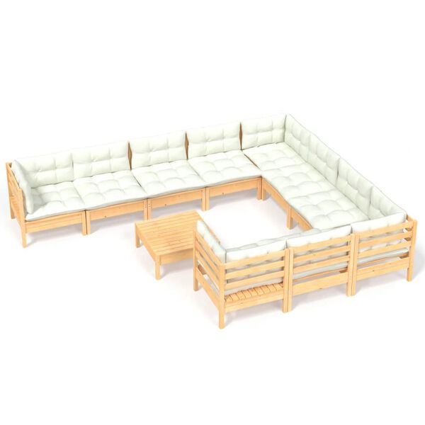 vidaXL Set Divani da Giardino 11 pz con Cuscini Crema Massello di Pino