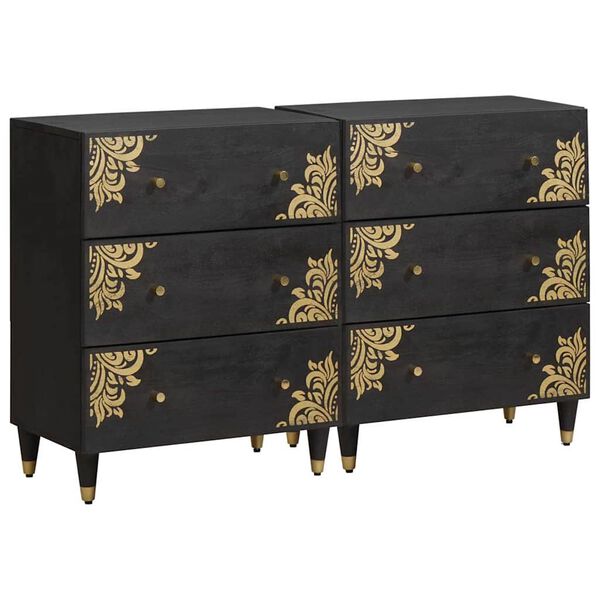 vidaXL Credenza 2 pcs Nero 60 x 33 x 75 cm Legno di mango massello