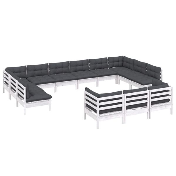 vidaXL Set Divani da Giardino 13 pz con Cuscini Bianchi Legno di Pino