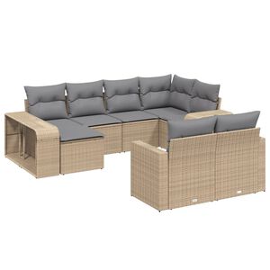 vidaXL Set Divano da Giardino 10 pz con Cuscini Beige in Polyrattan