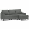 vidaXL Divano a 3 Posti con Poggiapiedi Grigio Scuro 180cm in Tessuto