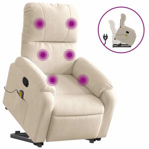 vidaXL Poltrona Alzapersona Reclinante Massaggiante Beige Microfibra