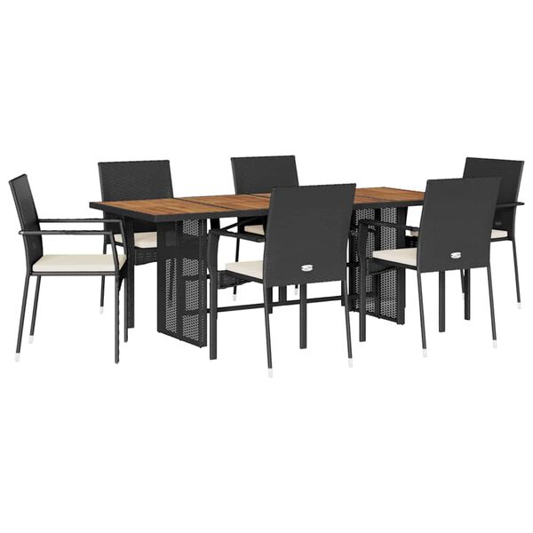 vidaXL Set da Pranzo da Giardino 7 pz Nero con Cuscini in Polyrattan