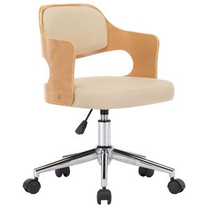 vidaXL Sedia da Ufficio Girevole Crema in Legno Piegato e Similpelle