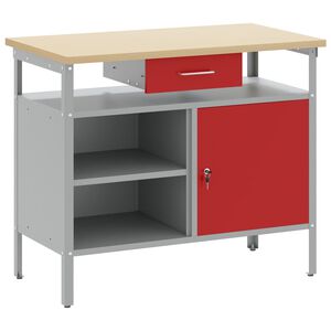vidaXL Banco da lavoro con cassetto Rosso e Grigio 100 x 55 x 85 cm