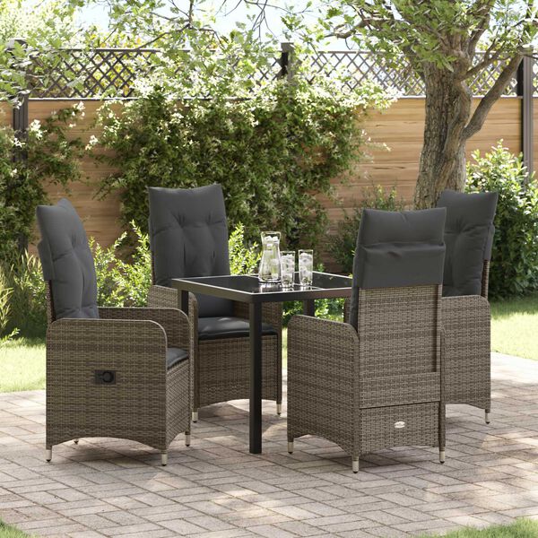 vidaXL Set da Pranzo per Giardino con cuscino 5 pcs Grigio Poly Rattan