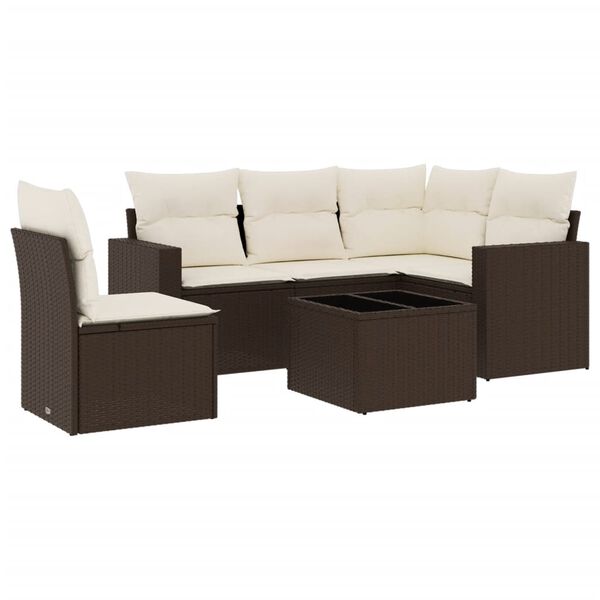vidaXL Set Divani da Giardino 6 pz con Cuscini Marrone in Polyrattan