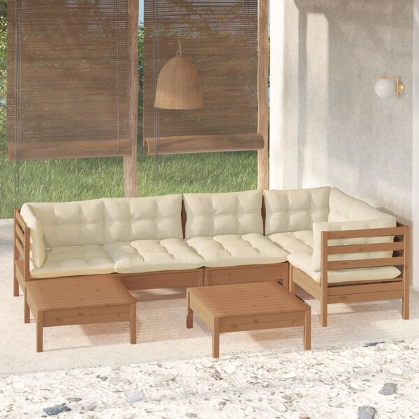 vidaXL Set Salotto Giardino 7pz con Cuscini Marrone Ambra Legno Pino