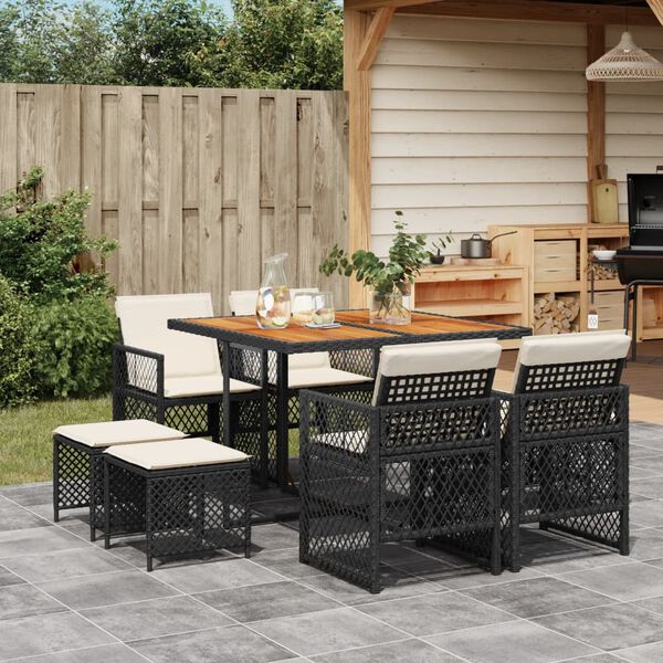 vidaXL Set da Pranzo da Giardino 9 pz con Cuscini Nero in Polyrattan