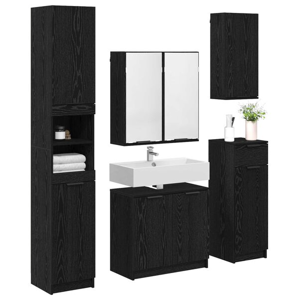 vidaXL Set di mobili per il bagno 5 pcs Rovere Nero Legno multistrato