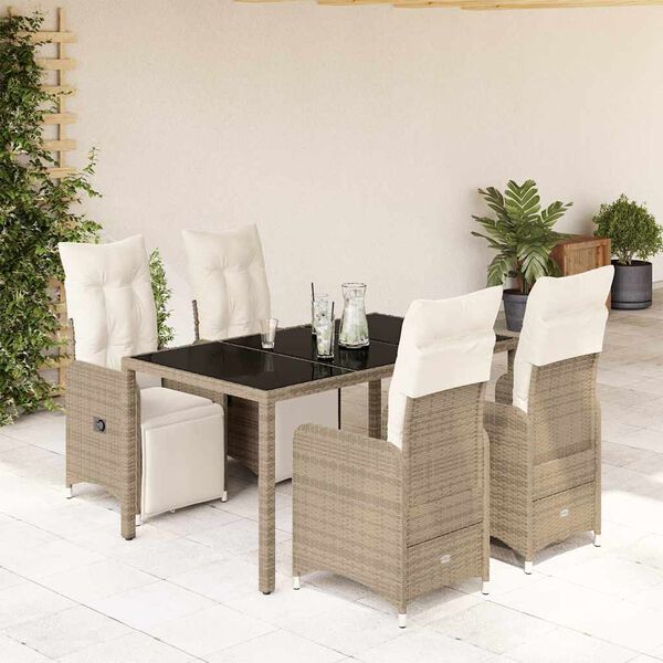 vidaXL Set Bistr&ograve; da Giardino 5 pz con Cuscini in Polyrattan Marrone