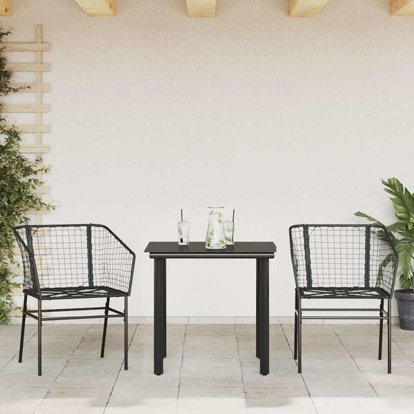 vidaXL Set Mobili da Pranzo per Giardino 3 pz Nero Polyrattan Vetro