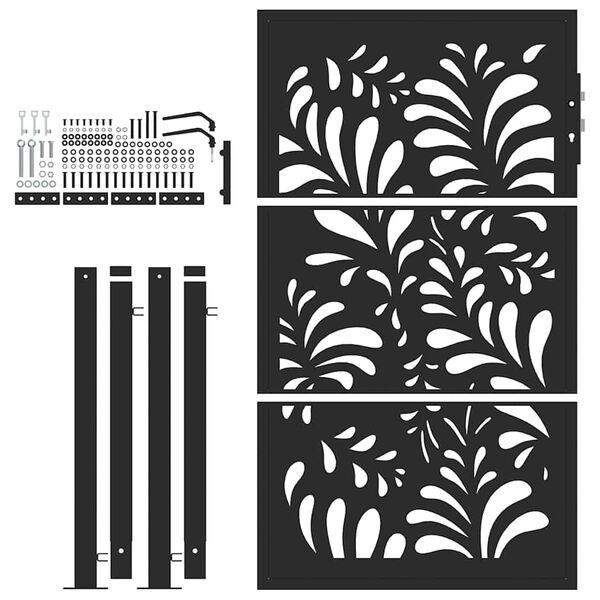 vidaXL Cancello da giardino nero 100x150 cm in acciaio design ondulato