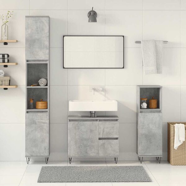 vidaXL Set Mobili da Bagno 3 pz Grigio Cemento in Legno Multistrato