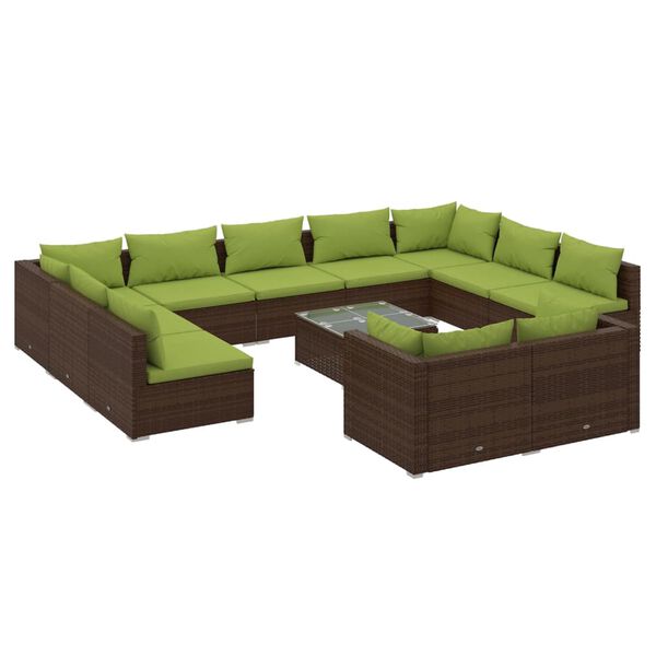 vidaXL Set Divani da Giardino 12 pz con Cuscini Marrone in Polyrattan
