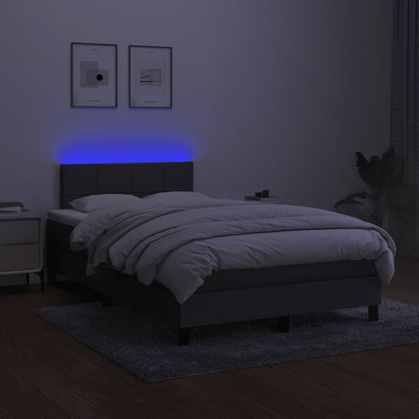 vidaXL Letto a Molle Materasso e LED Grigio Scuro 120x190cm in Tessuto