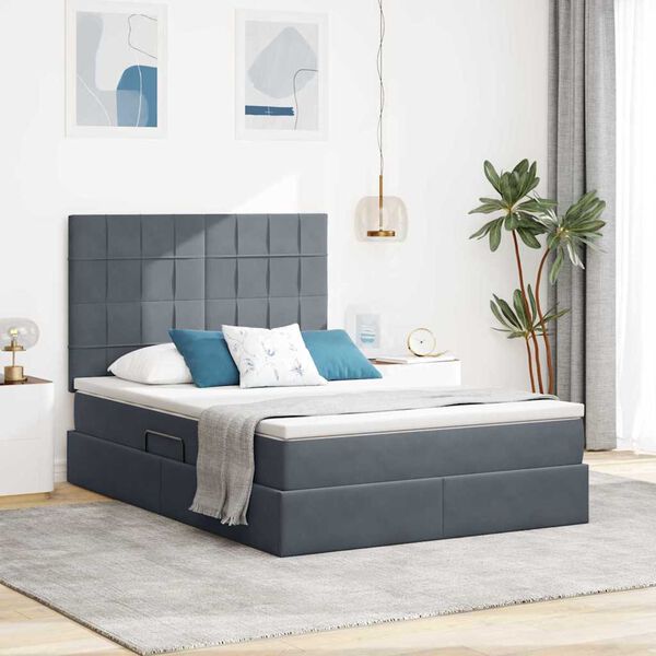 vidaXL Letto con contenitore e LED Grigio scuro 140 x 200 cm Velluto
