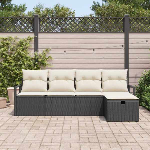 vidaXL Set Divano da Giardino con cuscino 5 pcs Nero Poly Rattan