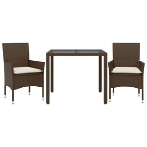 vidaXL Set da Pranzo da Giardino 3pz con Cuscini Polyrattan e Vetro