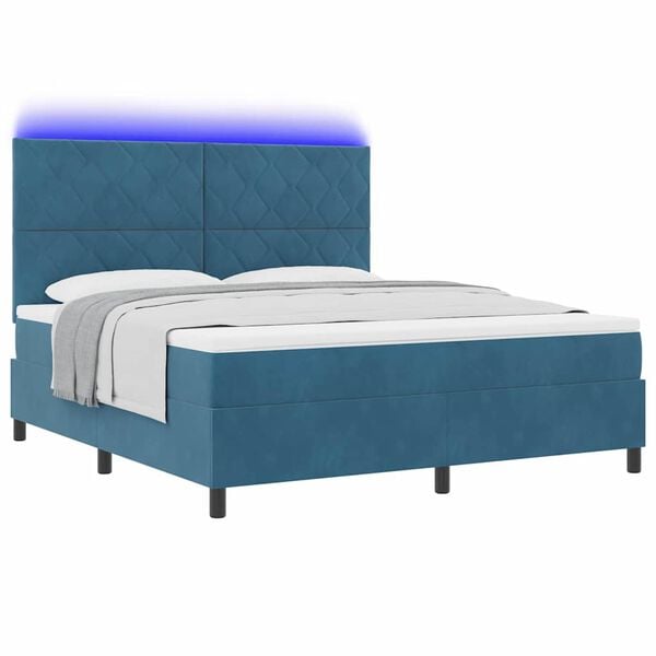 vidaXL Letto a Sorgente LED Blu Scuro 180 x 200 cm Tessuto