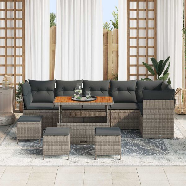 vidaXL Set Divano da Giardino 10 pcs Grigio polyrattan
