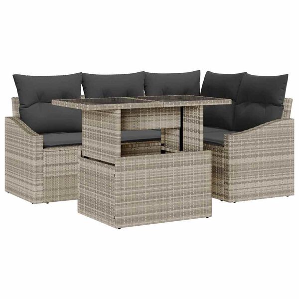 vidaXL Set Divano da Giardino 5 pcs Grigio chiaro polyrattan
