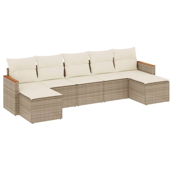vidaXL Set Divani da Giardino 7 pz con Cuscini Beige in Polyrattan