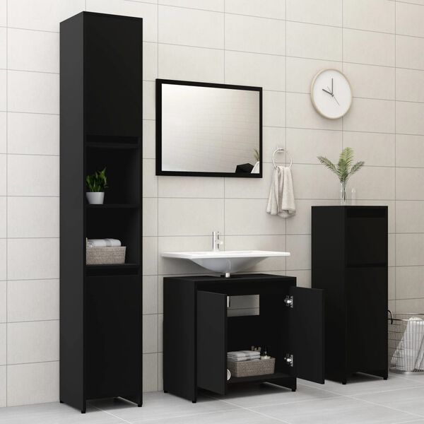 vidaXL Set Mobili da Bagno 3 pz Nero in Truciolato