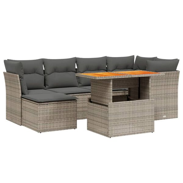 vidaXL Set Divani da Giardino 7 pz con Cuscini Grigio in Polyrattan