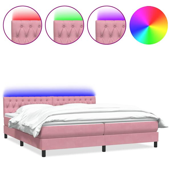 vidaXL Letto a Molle con Materasso e LED Rosa 200x210 cm in Velluto