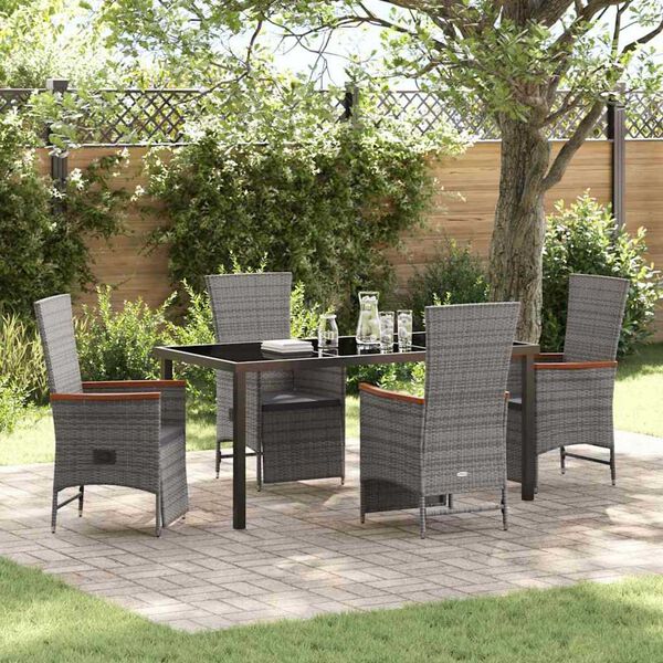 vidaXL Set da Pranzo per Giardino con cuscino 5 pcs Grigio polyrattan