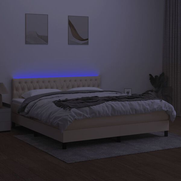 vidaXL Letto a Molle con Materasso e LED Crema 160x200 cm in Tessuto