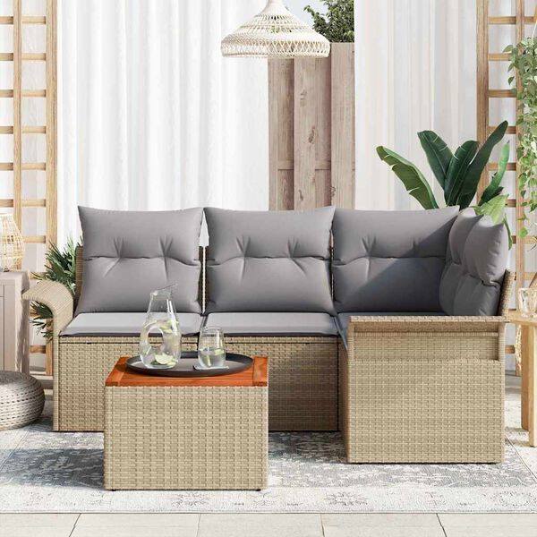 vidaXL Set Divano da Giardino con cuscino 5 pcs Beige polyrattan